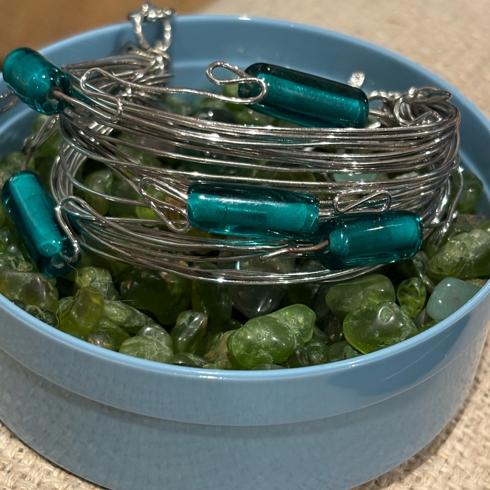 Elegant Silver and Teal Wire Bracelet